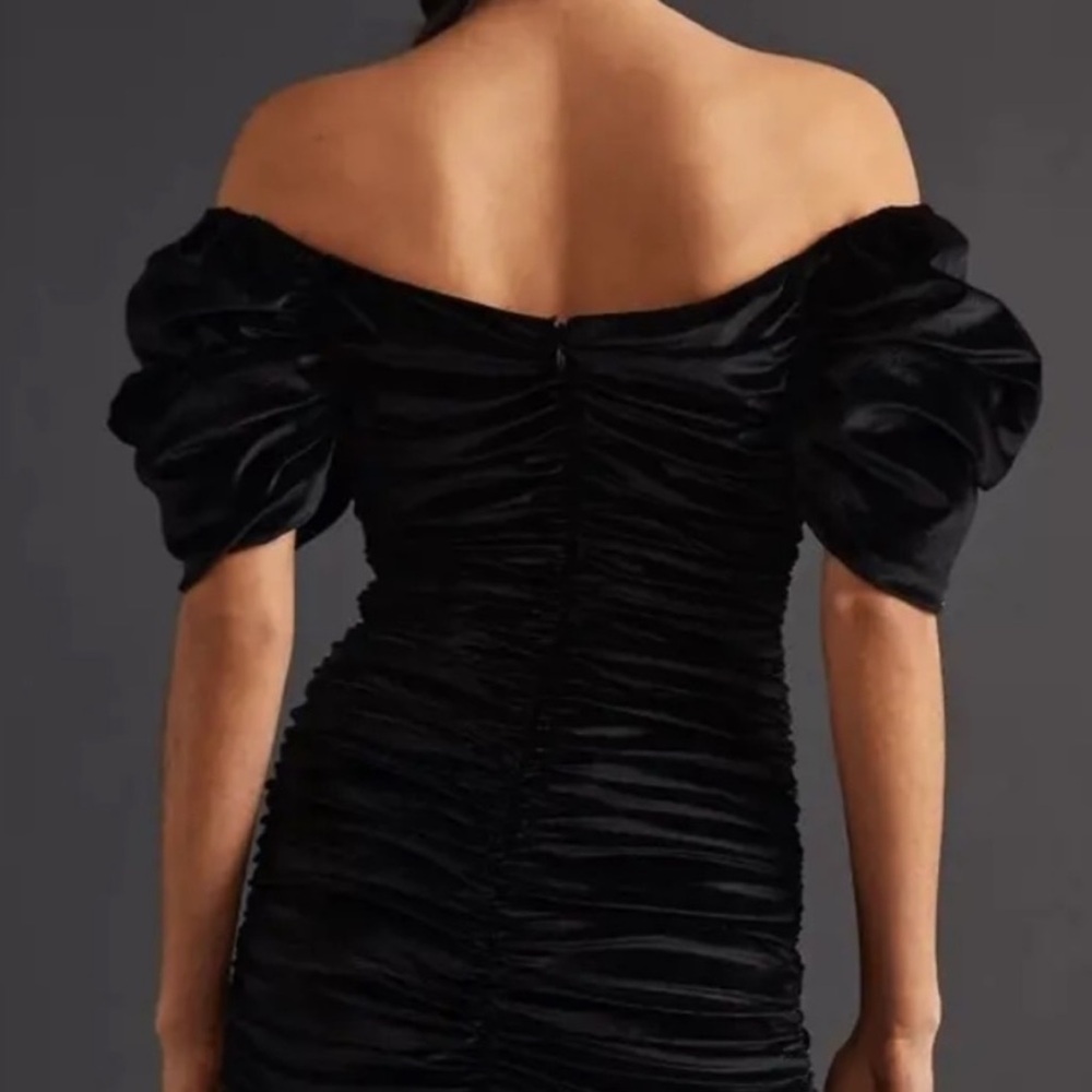 NWT Anthropologie Hutch Black Velvet Ruched Puff Sleeve Mini Dress Sz 10 - Picture 5 of 16